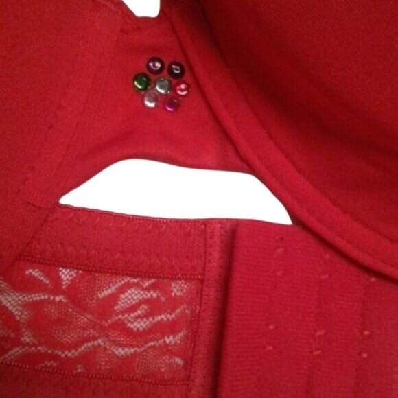 Inteco Intimates 36B Bra Red Push Up Rhinestone Lace Detail Underwire NEW - Picture 4 of 10